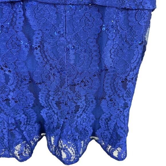 Alex Evenings Blue Lace Sleeveless Dress & Sheer Jacket Set Sequin Party sz 10 - Picture 11 of 16